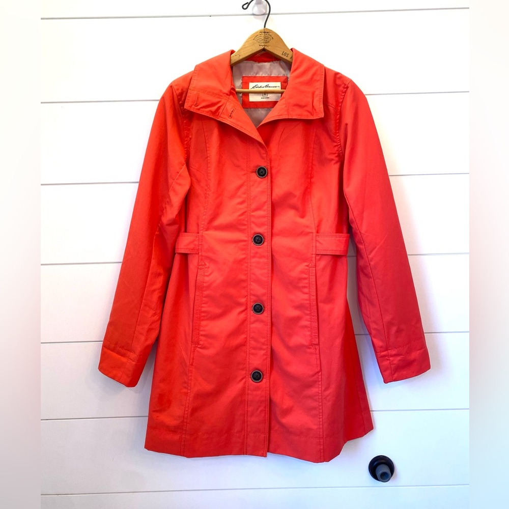 Eddie Bauer Coral Pink Long trench coat jacket (Extra Small)